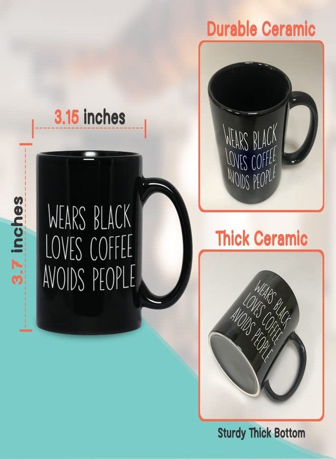 Bubble Hugs Wears Black Loves Coffee Avoid People, Coffee Lovers Mug 11 oz Sarcasm Funny Saying Gift for Introverts Coffee Lovers Men Women Adult, Black - Image 5